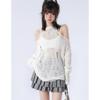 Chic Hollow Out Long Sleeve T-shirts Women Off Shoulder Loose Leisure All-match Tops Girls Young Cool Soft Thin Breathable Ins