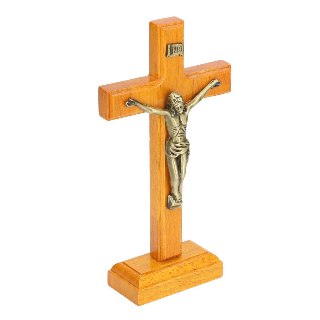 Crucifix Wooden Hand Made Standing Catholic Jesus Crucifix Wall Cross Religious Prayer Display Decoration With Base