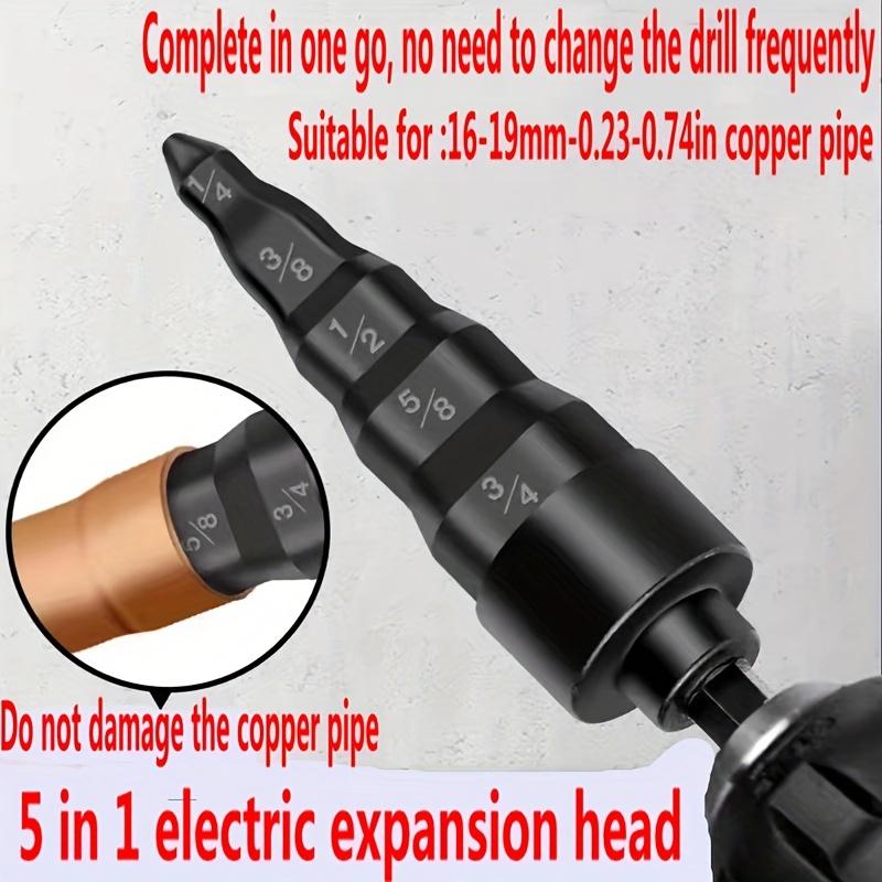 5-in-1 Air Conditioner Drill Bit Pipe Expander Tool - Cast Iron Single Item Packaging with Straight Flute and Hex Shank for Efficient Copper Pipe
