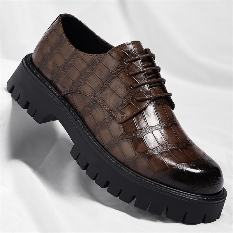 Business Casual Retro Dress Shoes for Men Big Size Fashion Cow Leather Shoes Man British Spring Autumn Lace Platform Shoes Man