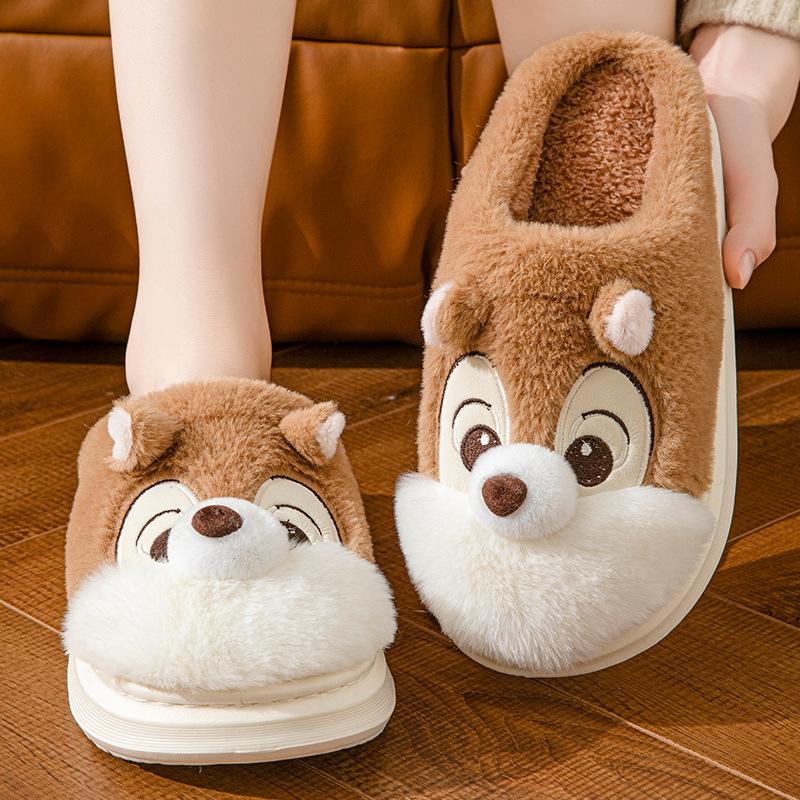 2024 new    autumn and winter cute squirrel home slippers home warm lightweight thick-soled couple slippers