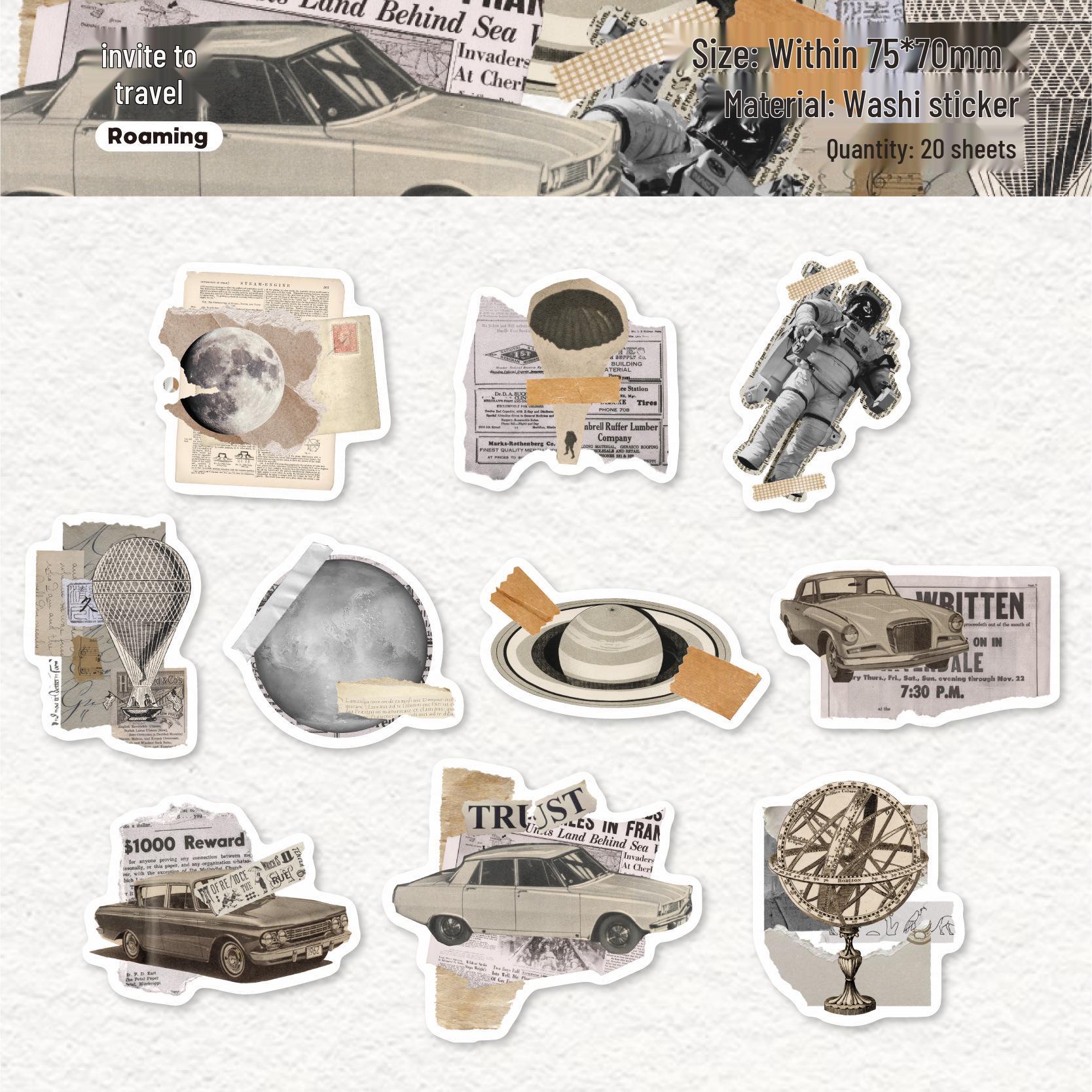 Retro Newspaper Sticker Pack - Vintage DIY Journal Collage Stickers, Unique Non-Repeating Designs