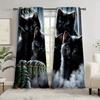 2Pcs Hd Digital Printed Curtains Rod Pocket Curtains Black Cat Print Curtain For Bedroom Study Window Living Room Office Home De