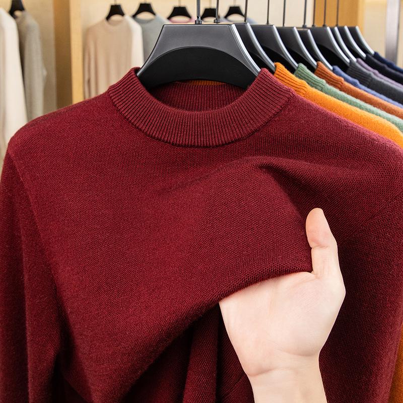 480g Men's Thickened Wool Sweater - New Winter Style, 100% Pure Wool, Solid Color Knitted Design