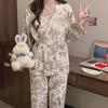 Women's Kimono Pajamas: Spring/Autumn Japanese Style V-Neck Cardigan with Long Sleeves & Trousers, Cute and Sweet for Home Wear