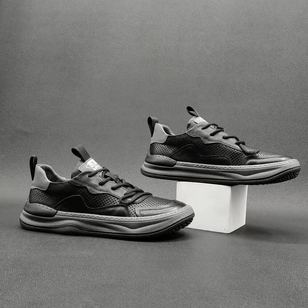 Scarpe Primavera Estate Sneakers Moda Uomo Vera Pelle Scarpe Nere Bianche Pelle Bovina Morbida Piatte Marca Maschile Calzature