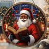 Schwarzer Weihnachtsmann Holzweihnachtsschild - Navidad Rundes Schild für Hof, Tür, Wandbehangdeko - Ideale Weihnachtsdekoration