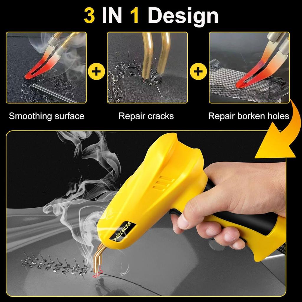 200W Heavy Duty Plastic Welding Gun, 2-in-1 Tool for Auto Bumper & PVC Repair with Iron Tip