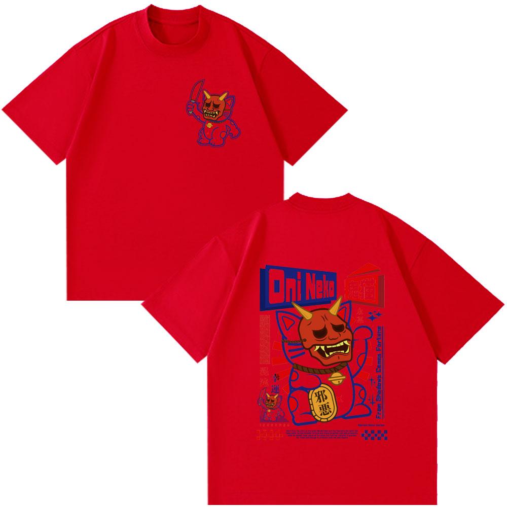 

Vintage Acid Washed Oni Neko Kawaii Cat T-shirt Japanese Style Unisex Women Fashion Streetwears Cotton Casual Loose T Shirts Tops S