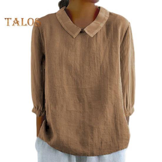 Damska koszula z kołnierzykiem dla lalek 3/4 rękawy, pulowery, jednokolorowe, luźne, cienkie, koszulowe topy, codzienne noszenie