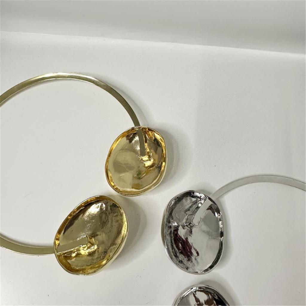 Exaggerated Personality Metal Glossy Pleated Discus Shaped Double Head Collar Chic Cool Style Necklace For Women