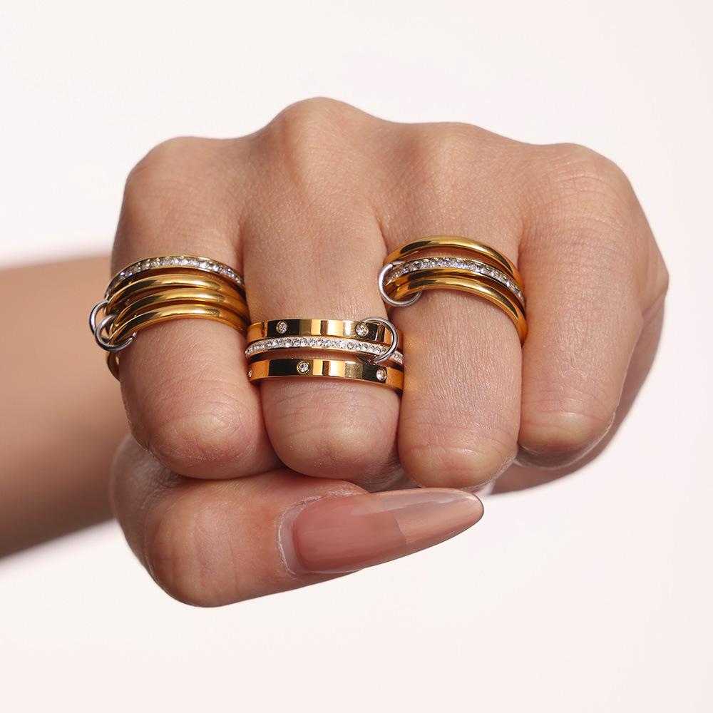 Qiong Yao 2mm Women's Color Block Stackable Interlocking Ring Set