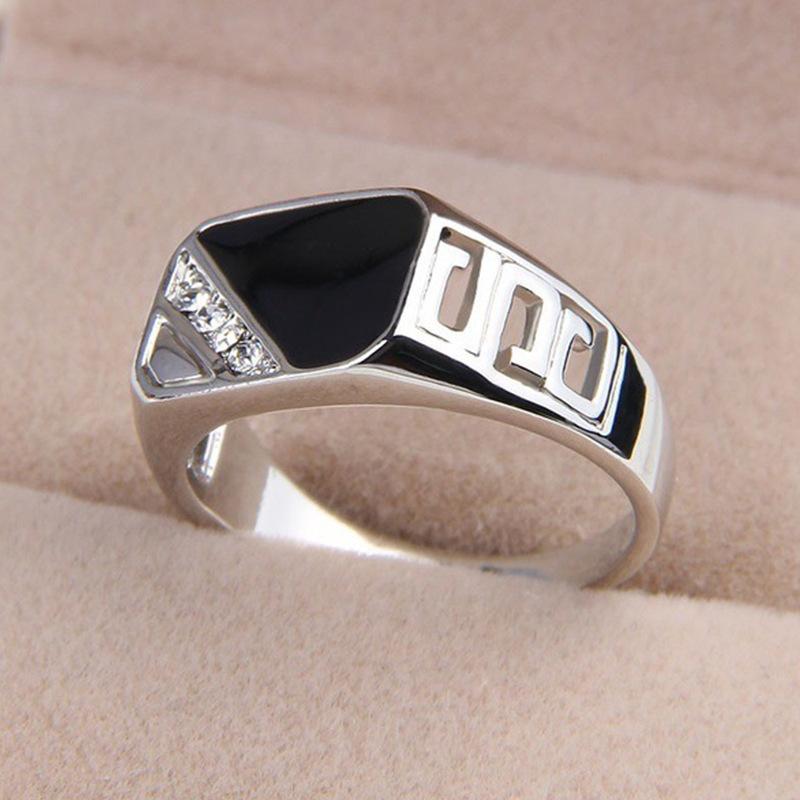 Ring Classic Square Men'S Ring Hand Jewelry Geometric Diamond Set