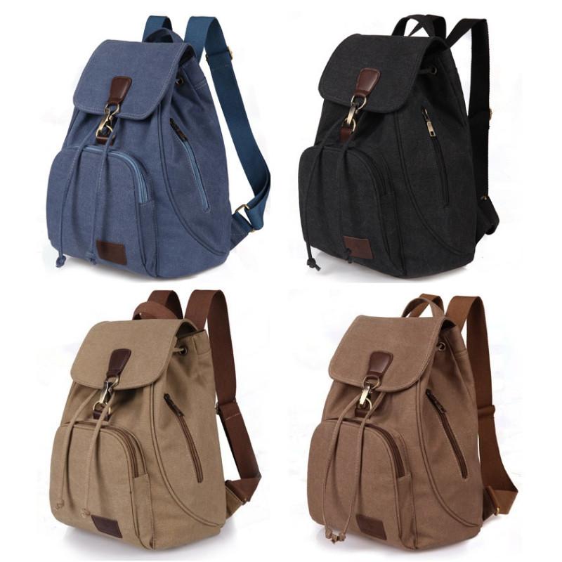 Backpack Canvas Retro Solid Color Laptop Compartment Schoolbag Outdoor Gift