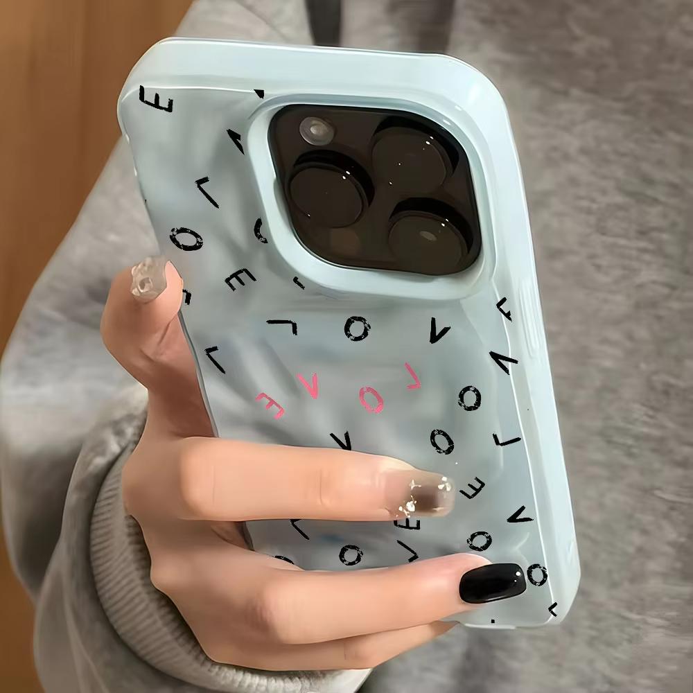 Love Letter Pattern Wave Texture Phone Case For iPhone 11 12 13 14 15 16 17 Pro Max 14 15 Plus 17 Air Shockproof Soft Back Cover