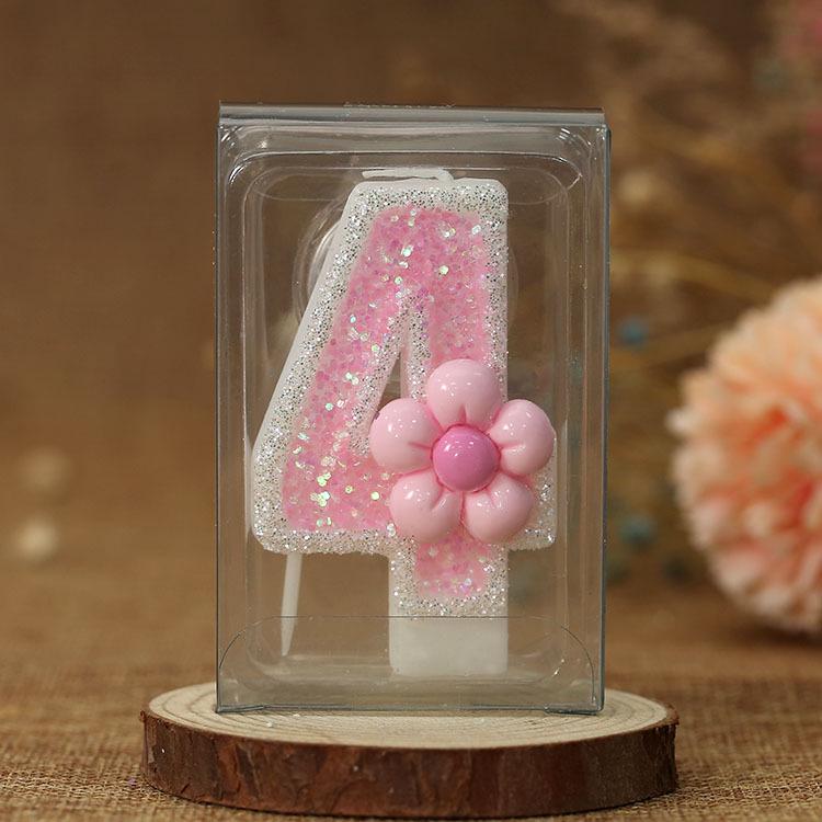 Romantic Pink Five-Petal Flower Number Candle for Cake Decoration