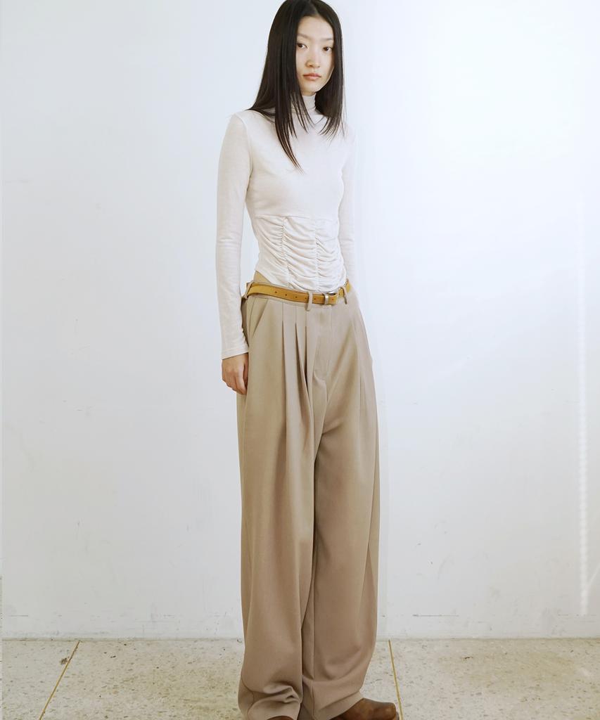 PROVO Mock Neck Shirred Tee / Beige