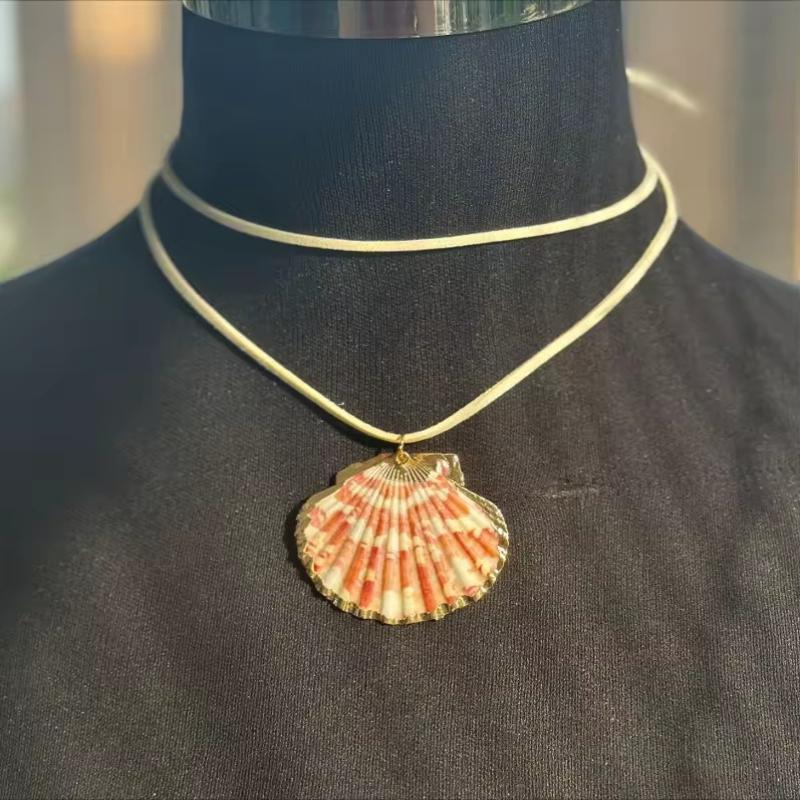 1 Piece 120Cm Leather Rope Strap Necklace Bohemian Style Natural Shell Conch Pendant For Women Beach Vacation Party Jewelry