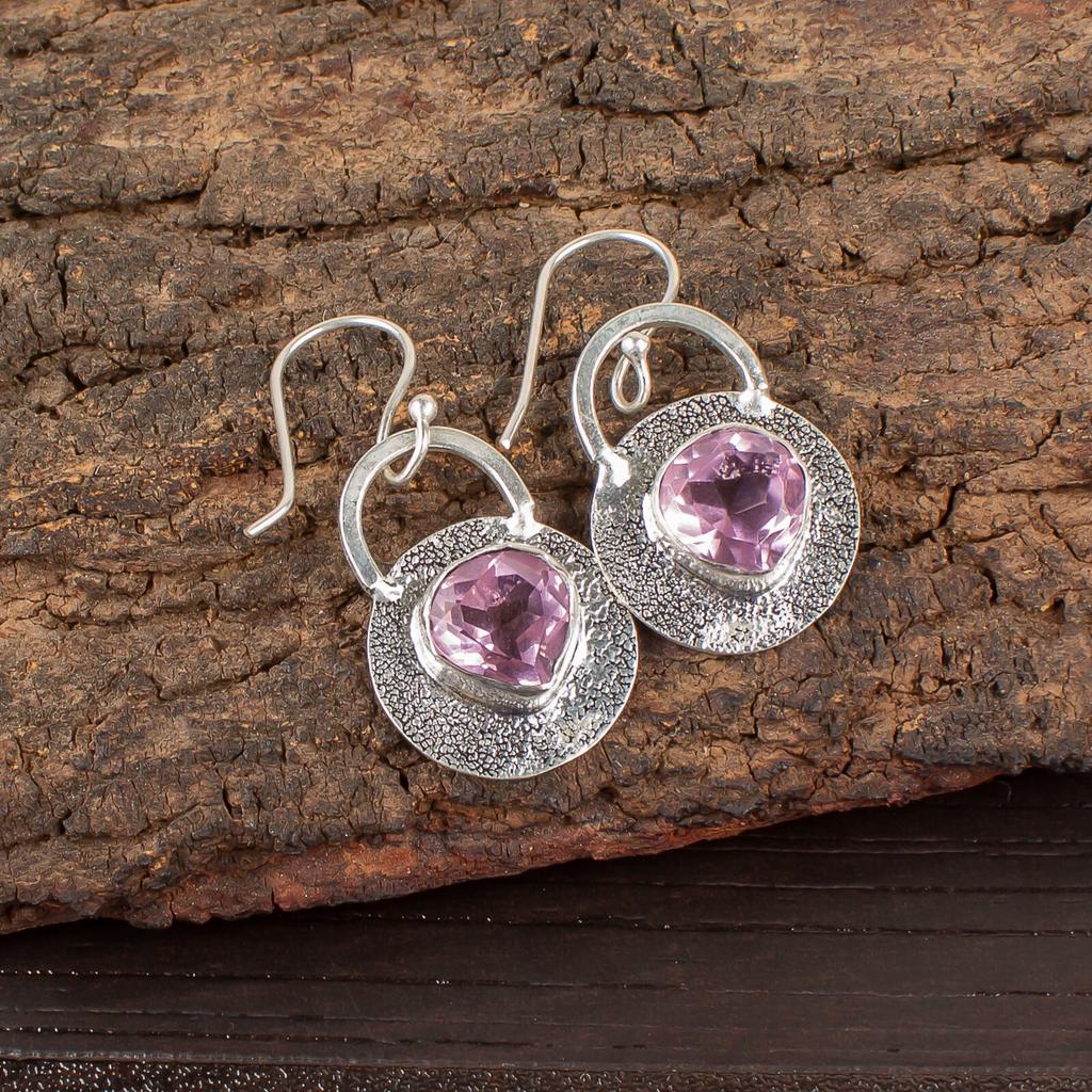 Morganite Gemstone 925 Sterling Silver Jewelry Handmade Earrings 1.30" For Gift EE-63-3
