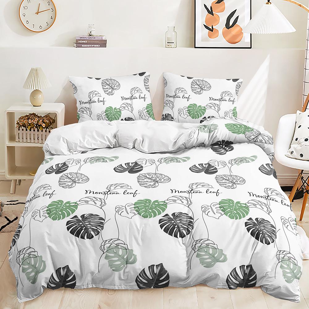 Three-Piece 3D Quilt Cover Plant Leaves Simple Wind Kit Bedding