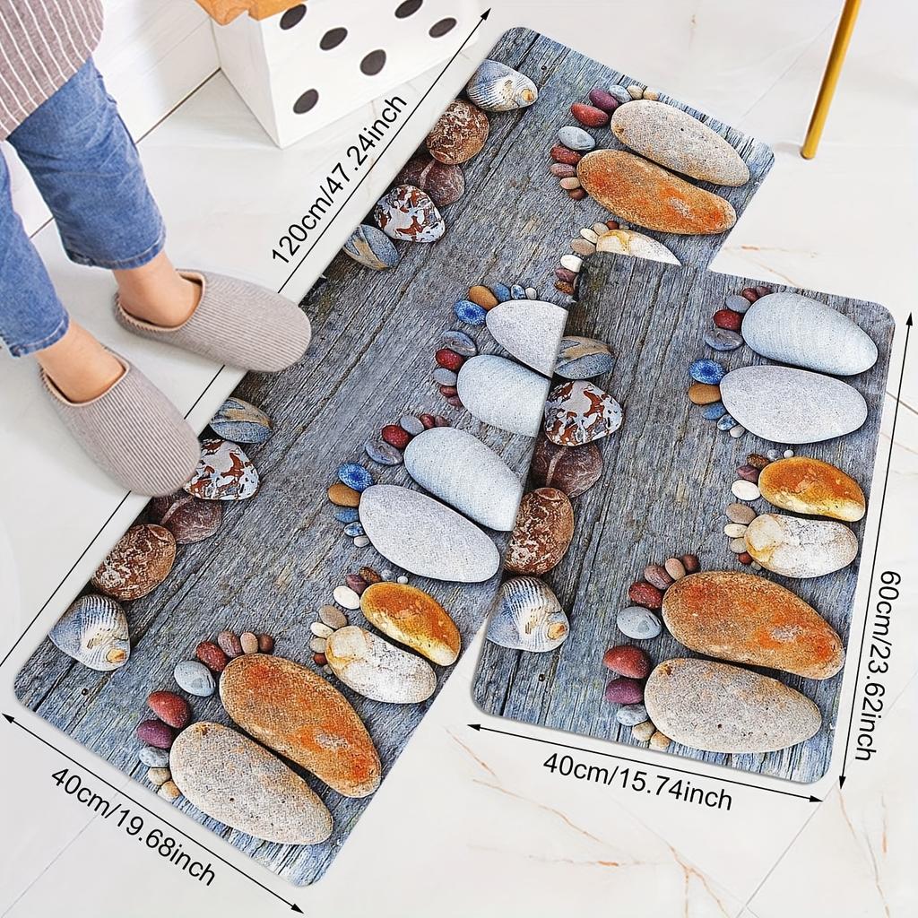 Wood Grain Pebbles Pattern Soft Kitchen Rug Anti-Fatigue Kitchen Rug Waterproof Non-Slip Rugs Set Runner Rug Bedside Rug Absorbent Carpet For Kitchen