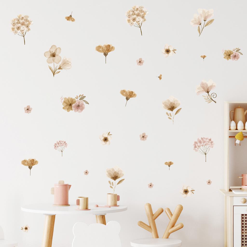 Watercolor Floral Wall Stickers Removable Peel and Stick Boho Flower Wall Decals for Nursery Bedroom Living Kids Room Home Decor