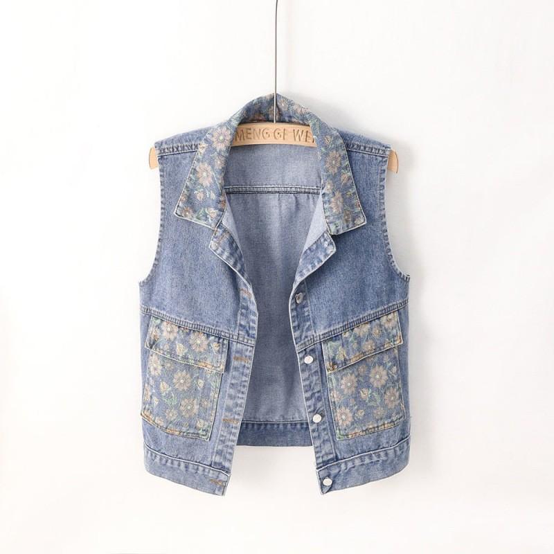 Women's Casual Printed Lapel Denim Vest