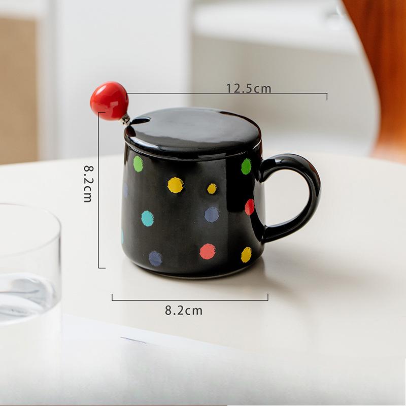 

Korean Colored Mug with Lid Spoon High End Ceramic Cup Household Water Cup Living Room High Value Coffee Cup 300ml