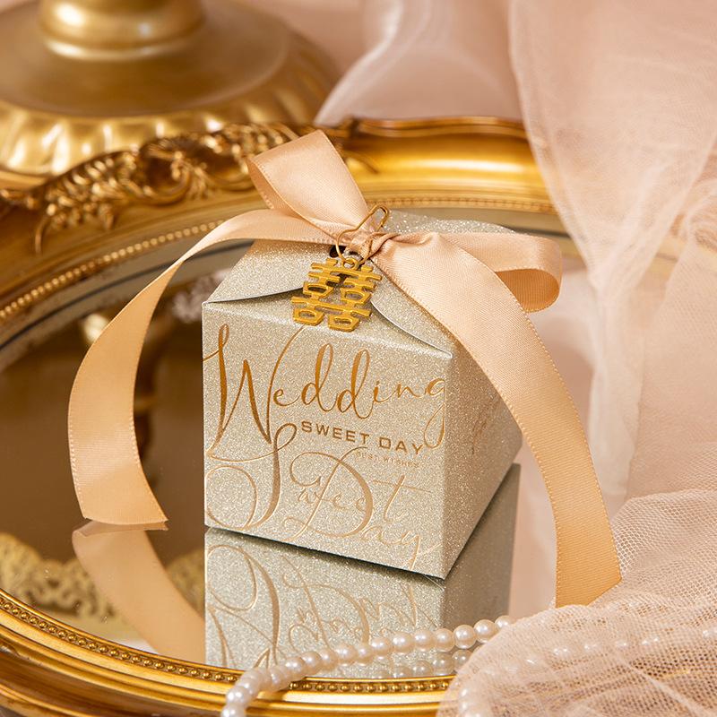 

5/10 шт., коробки для свадебных сувениров, подарочные коробки для конфет с креативной лентой, прямоугольная бумажная коробка для сладостей для помолвки, вечеринки, юбилея 8.2x8.2x8.2cm&5 pcs