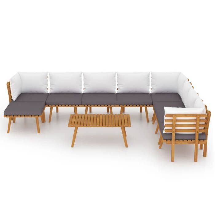 VidaXL Salon de Jardin 9 pcs avec Coussins Meubles d'Extérieur Mobilier de Patio Meubles de Terrasse Mobilier de Jardin Bois 3087018