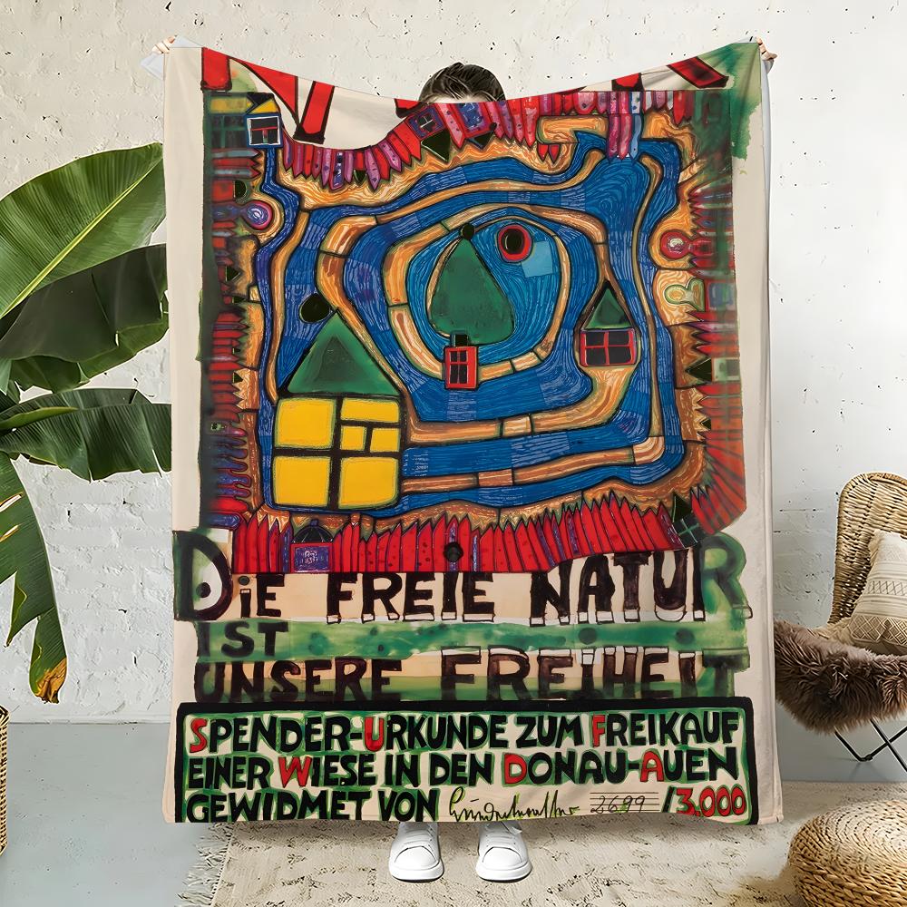 F-Friedensreich Hundertwasser Throw  Flannel Throw Blanket,Bed Home Office Nap Blanket Travel,Camping,Picnic Blanket Soft Decor 75X95CM