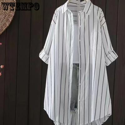 Casual Mid-length Striped Shirt Women's Sun Protection Clothing Summer Air-conditioned Shirt Thin Jacket Women's Versatile Cardigan