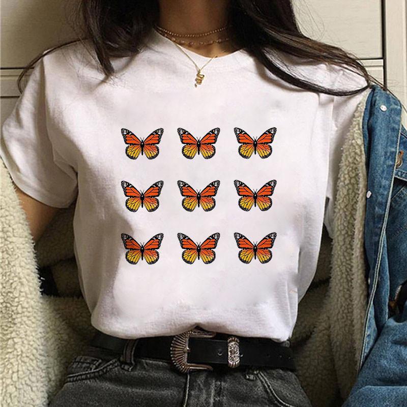 Women Summer T-Shirt 2025 Aesthetic Butterfly Print T Shirt Ladies Streetwear Harajuku Tops Female Short Sleeve Tshirt Oversize