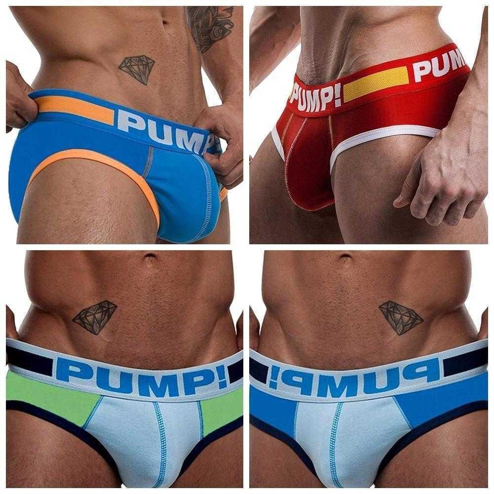 Pump! Men's Low Waist Sexy Triangle Underwear U Convex Hip-lifting Cotton Breathable Knickers