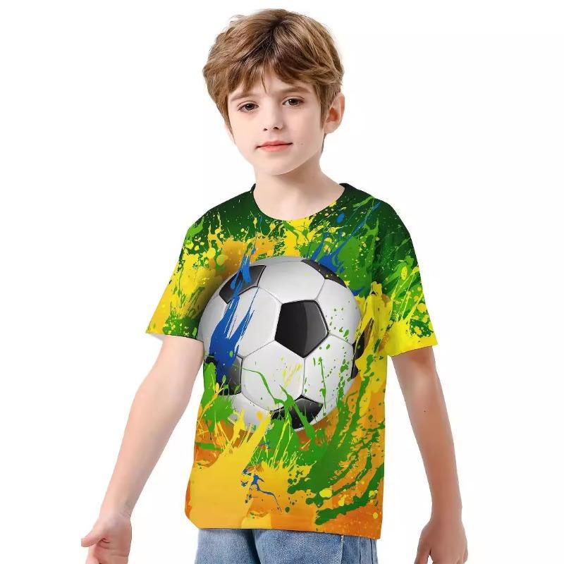 Summer Children's 3D Cartoon Football T-shirt Fashionable Children's Cool Short Sleeved Clothing Boys Girls Sports Shirt