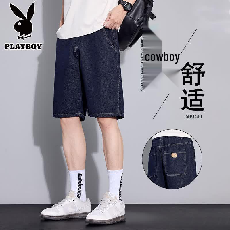 Playboy Men s Washed Denim Straight-Leg Mid-Length Shorts 36