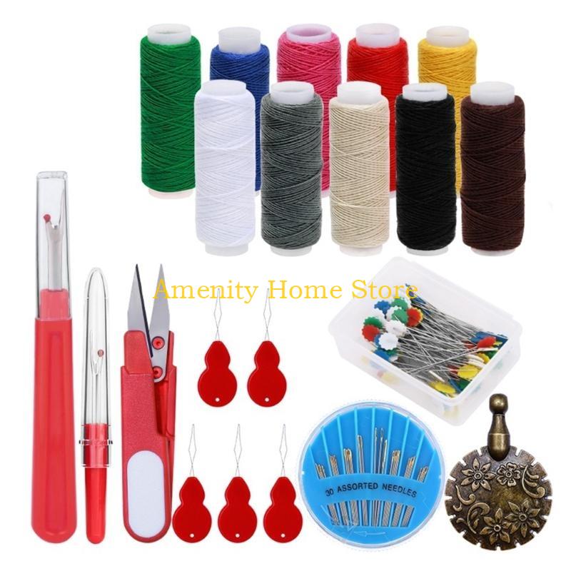 F26C Kit da Cucito da Viaggio Set da Cucito in Pelle Adulto Forniture Professionali da Cucito Include Ago, Filo, Scucilino per Principianti