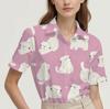 Short-sleeved Summer Shirt for Women with Cat Pattern Design, Breathable and Suitable for Everyday Wear, Fashionable and Casual