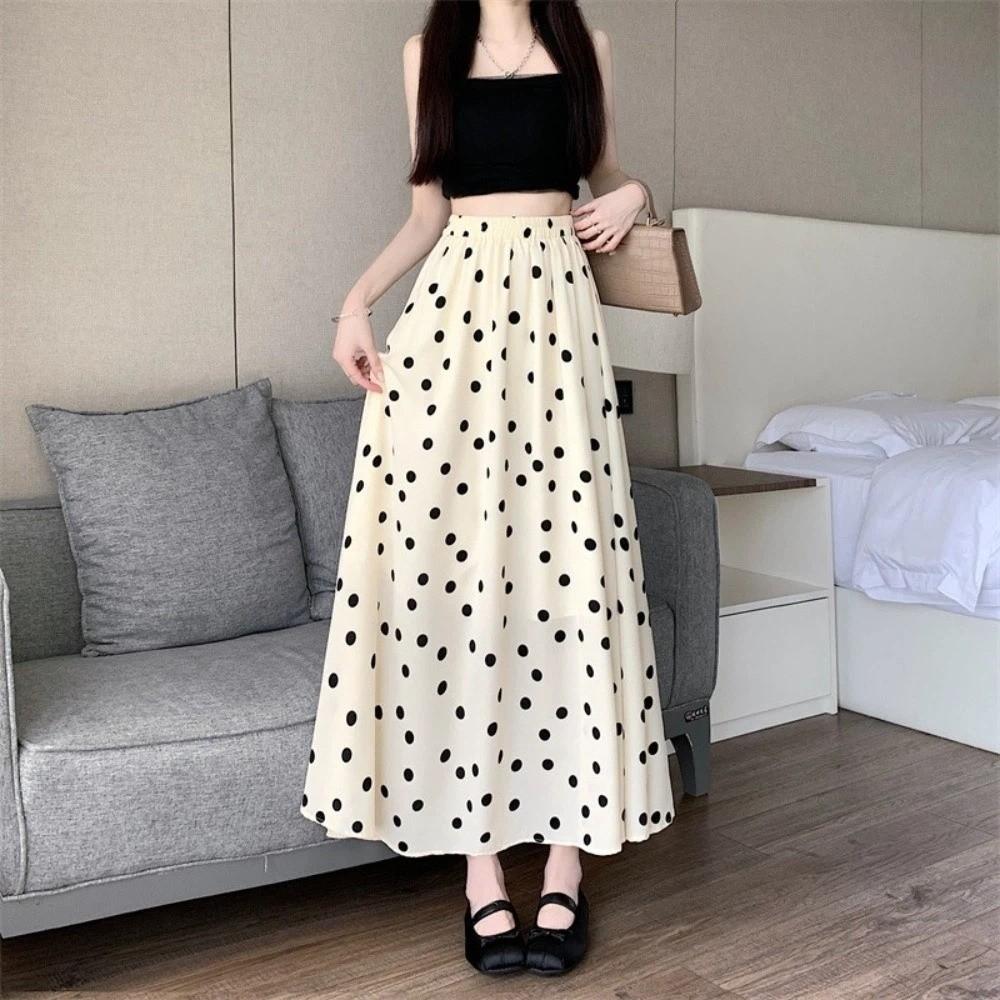 Elastic Waist Polka Dot Skirt Slim Fit Half-length Dress Elegant A-Line Skirt  Vacation