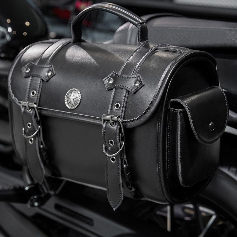 High Capacity Unique Punk Motorcycle Leather Tool Bag Saddlebag for Bikers & Adventurers Long Distance Riding