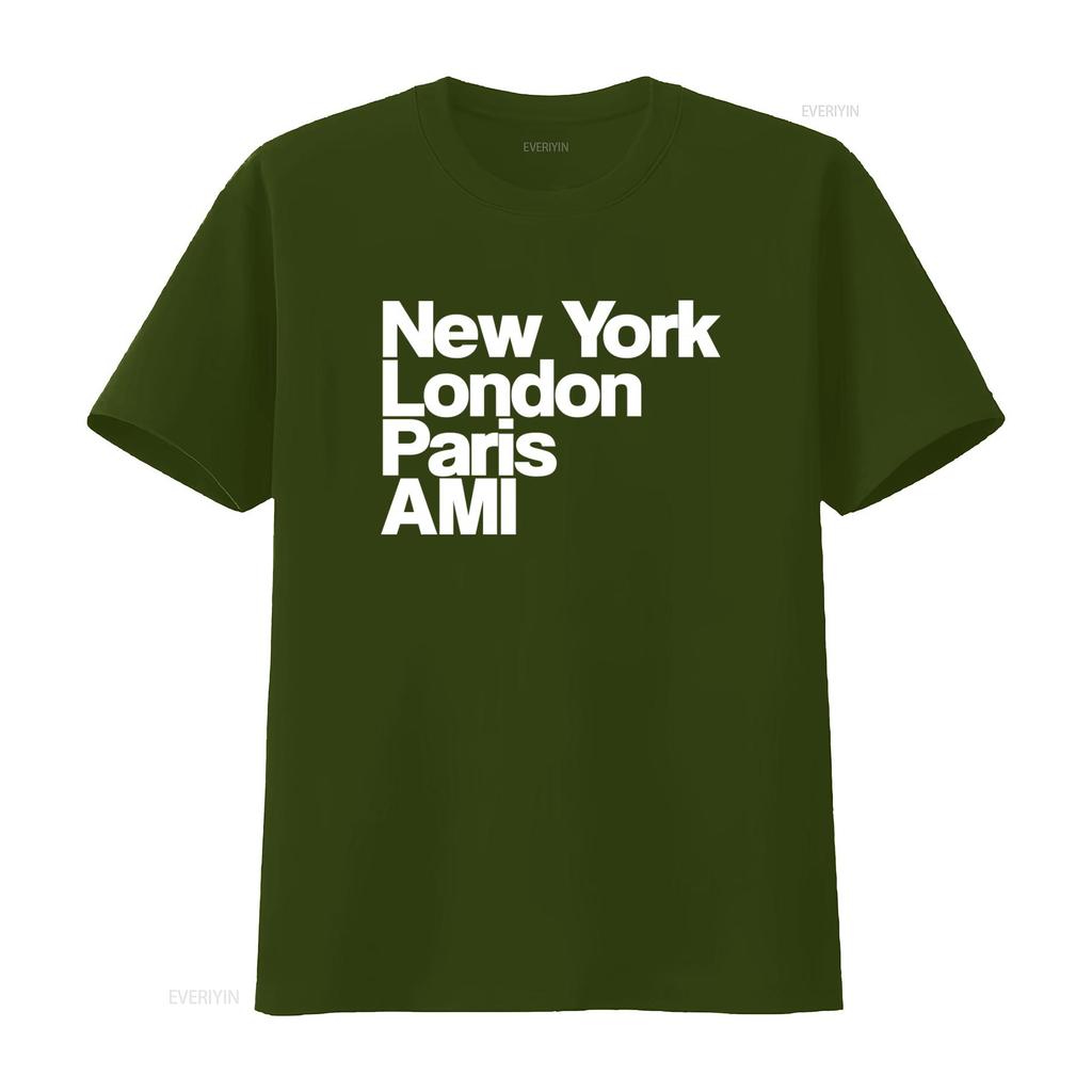 NY Lon Paris AMI GA Mode Stadtname Aufdruck T-Shirt für Herren und Damen vintage gewaschen weich dehnbar streetwear vielseitig homme