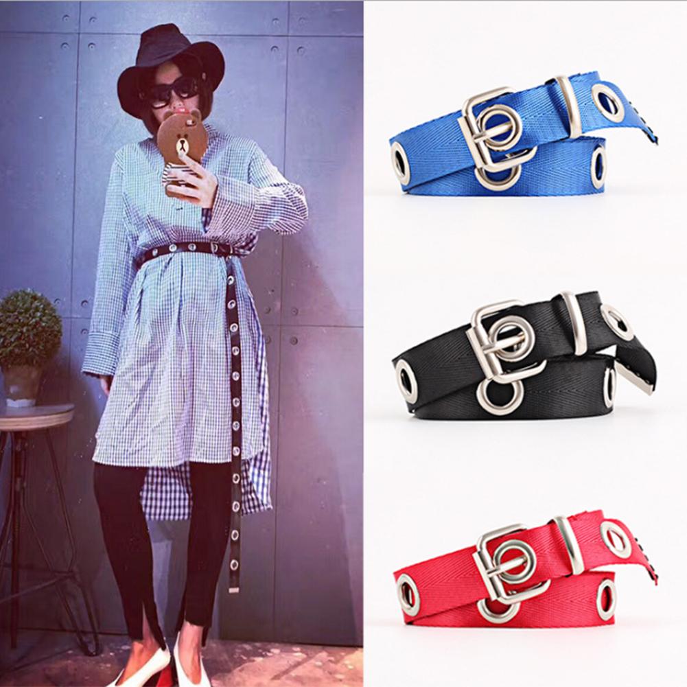 Women Fashion Lengthen Canvas Belt with Rectangle Metal Buckle