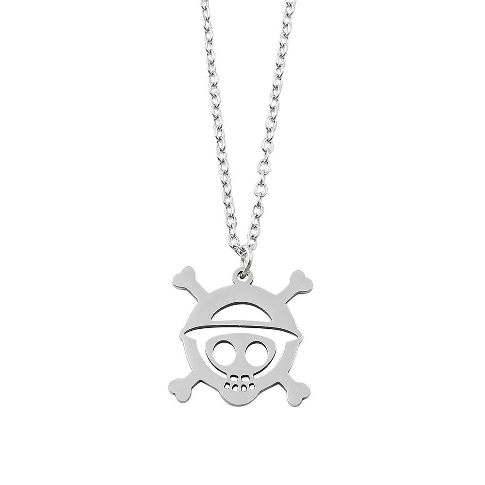 Cartoon Japanese Manga One Piece Luffy Hollow Skull Pendant Necklace Anchor Jewelry Fashion