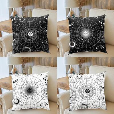 Tarotkarte Sonne Mond Stern schwarzweiß Kissenbezug mystische Wahrsagerei Dekoration Sofa Stuhl Zuhause Kissenbezug