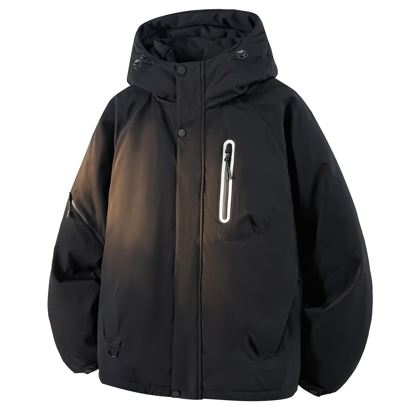 2025 Men s Windproof Hooded Down Jacket: Trendy, Loose, Thickened Ski and Outdoor Workwear, Black XL