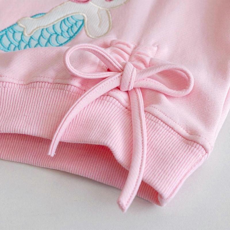 Lovely Sea-maid Themed Cotton Blend Sweatshirt For Girls Machine Washable Top Roun Neck For Daily Adventures  Pink 90-130