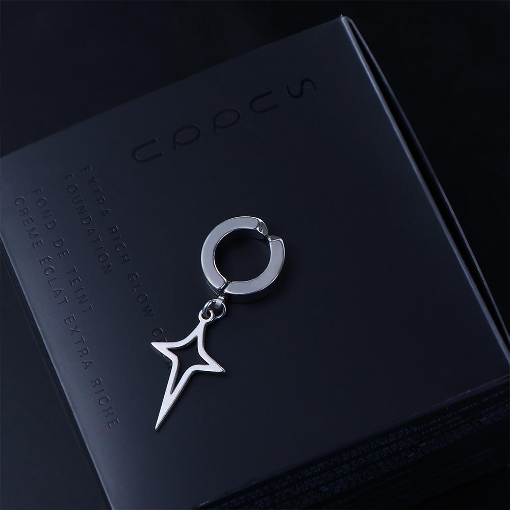 Stainless Steel Korean Style Ear Cuff Cross Star Dangle Earring Clip Earring Men Hoop Earring