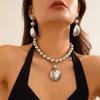 Half Ball Bead Earring Necklace Set Exaggerated Metal String Beads Necklace Banquet Party
