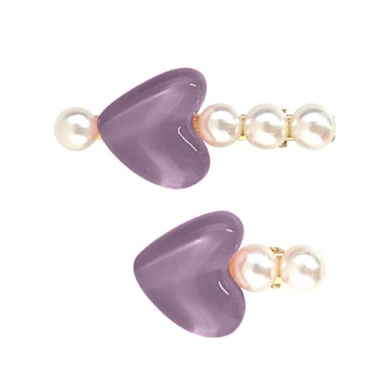 Hairpin Stable Non-Damaging Hair Clip with High-Gloss Imitation Pearls Pink Jelly Heart Design Princess Style Hair Accessory