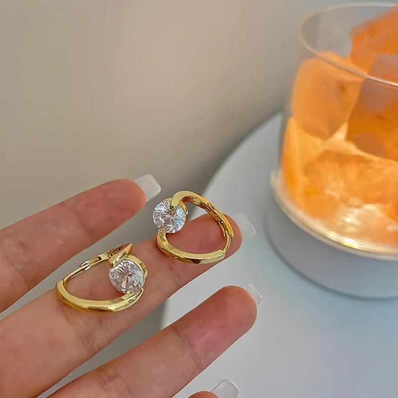 2pcs 14K Golden Plated Elegant Simple Style Zirconia Gold-Tone Stud Earrings, Versatile Fashion Earrings for Women'S Daily Wear